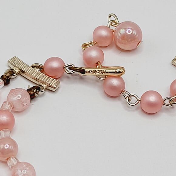 Vintage Japan 1950s Pink Pearl Bead 2 Strand Necklace 16” Signed Hook - Picture 8 of 13